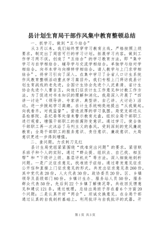 2024年县计划生育局干部作风集中教育整顿总结