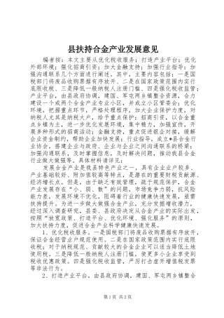 2024年县扶持合金产业发展意见