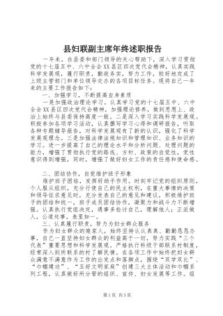 2024年县妇联副主席年终述职报告