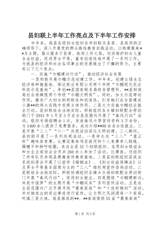 2024年县妇联上半年工作亮点及下半年工作安排