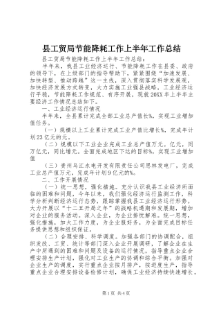 2024年县工贸局节能降耗工作上半年工作总结