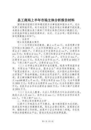 2024年县工商局上半年市场主体分析报告材料