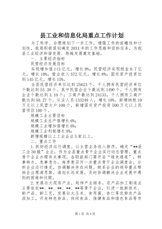 2024年县工业和信息化局重点工作计划