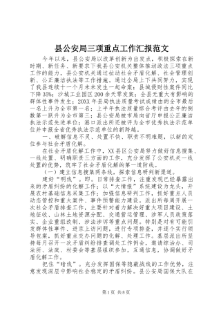 2024年县公安局三项重点工作汇报范文