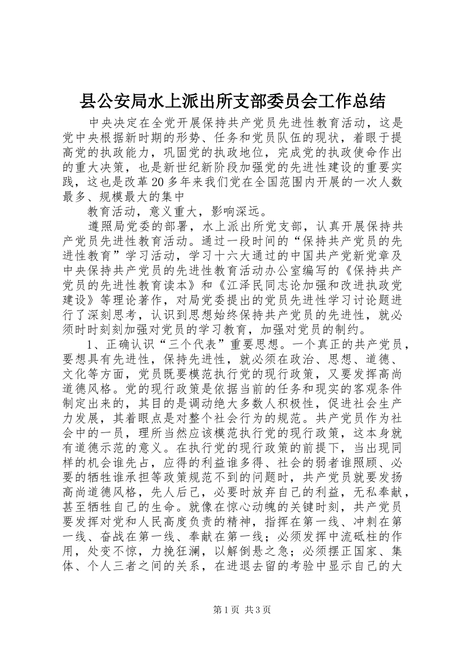 2024年县公安局水上派出所支部委员会工作总结_第1页