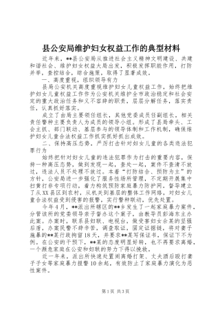 2024年县公安局维护妇女权益工作的典型材料