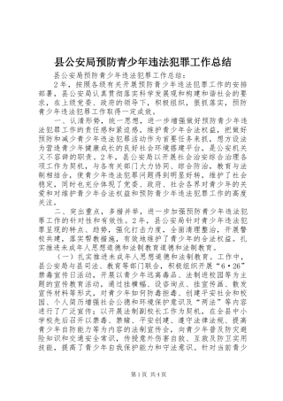 2024年县公安局预防青少年违法犯罪工作总结