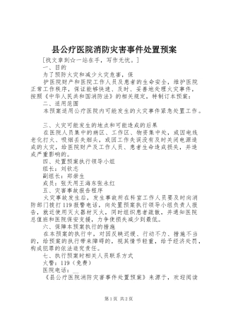 2024年县公疗医院消防灾害事件处置预案