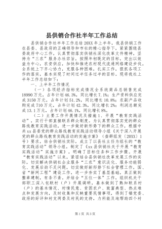 2024年县供销合作社半年工作总结