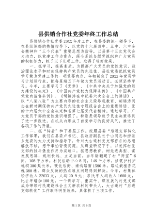 2024年县供销合作社党委年终工作总结