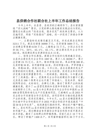 2024年县供销合作社联合社上半年工作总结报告
