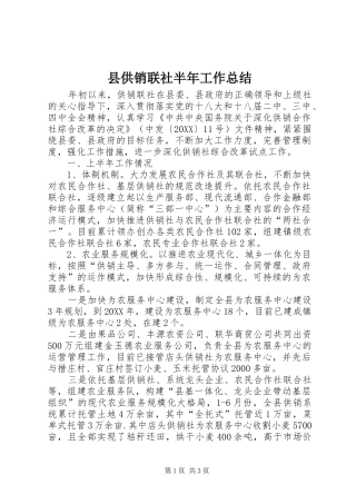 2024年县供销联社半年工作总结