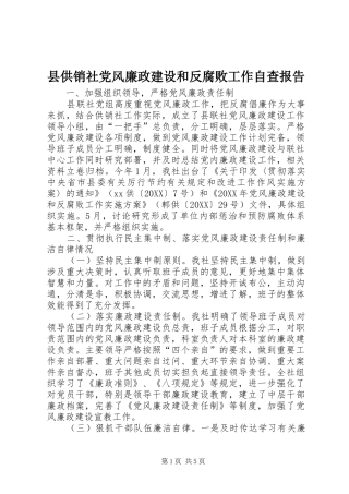 2024年县供销社党风廉政建设和反腐败工作自查报告