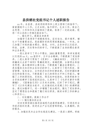 2024年县供销社党组书记个人述职报告