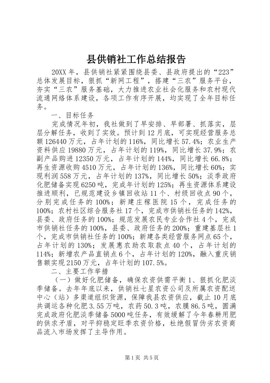 2024年县供销社工作总结报告_第1页