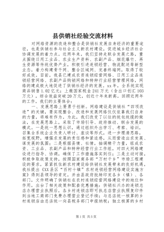 2024年县供销社经验交流材料