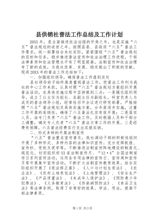 2024年县供销社普法工作总结及工作计划