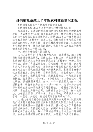 2024年县供销社系统上半年新农村建设情况汇报
