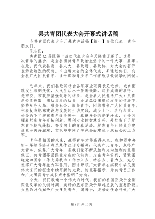 2024年县共青团代表大会开幕式致辞稿