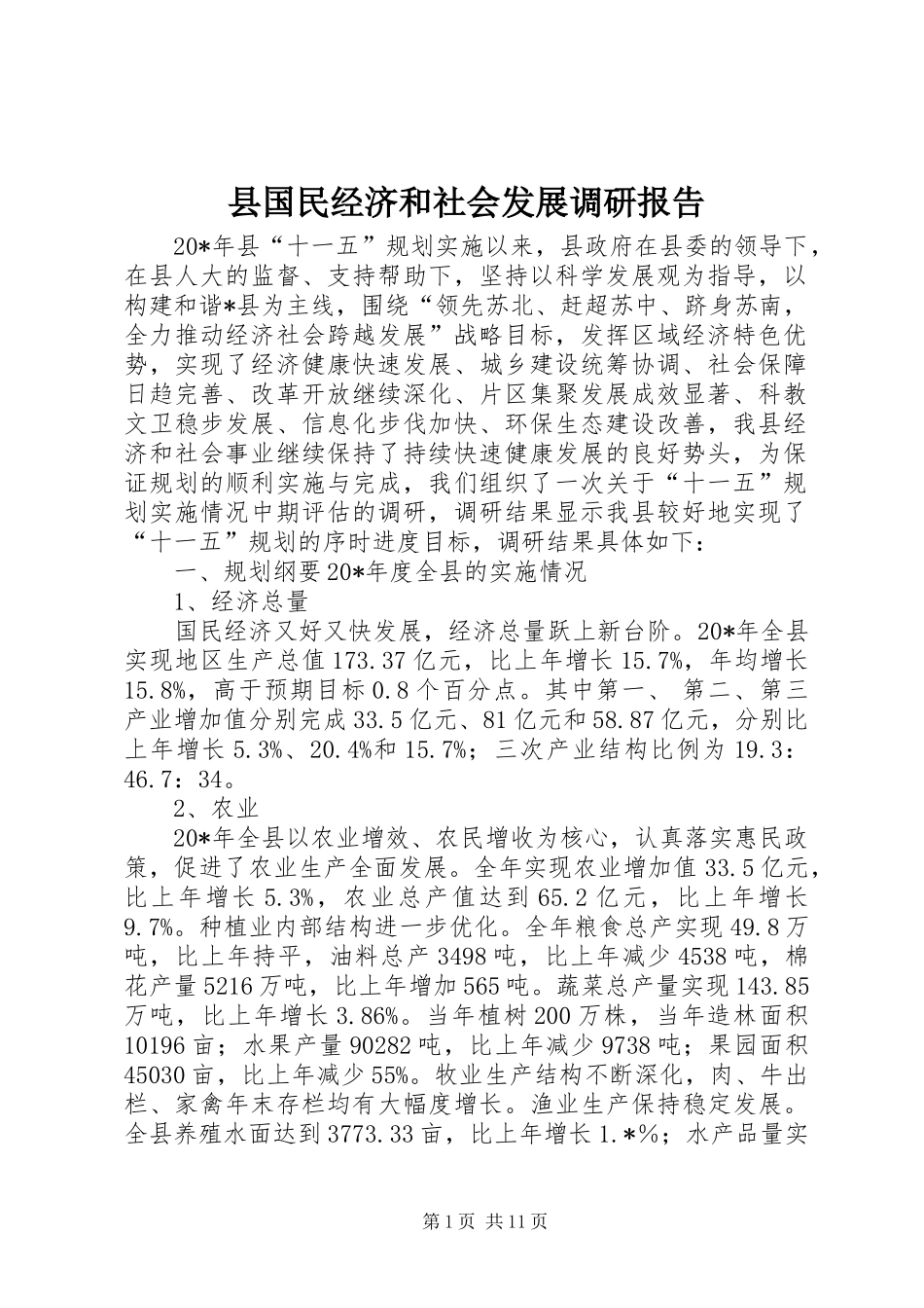 2024年县国民经济和社会发展调研报告_第1页