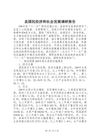 2024年县国民经济和社会发展调研报告