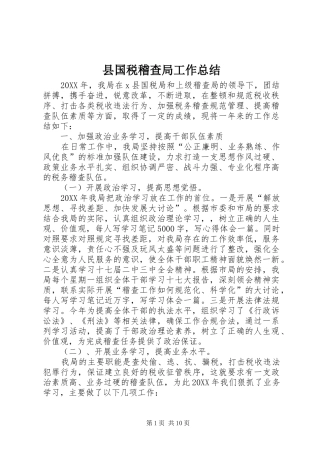 2024年县国税稽查局工作总结