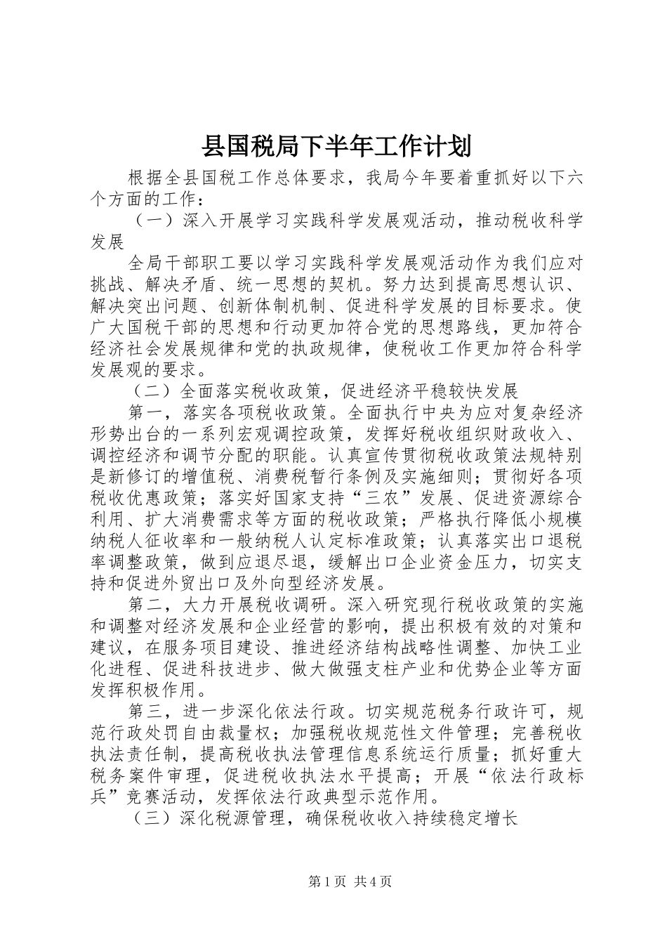 2024年县国税局下半年工作计划_第1页