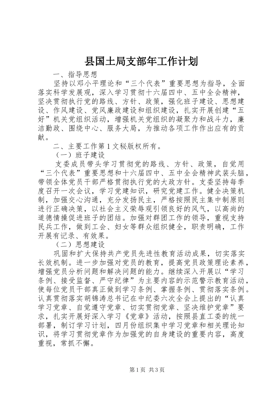 2024年县国土局支部年工作计划_第1页