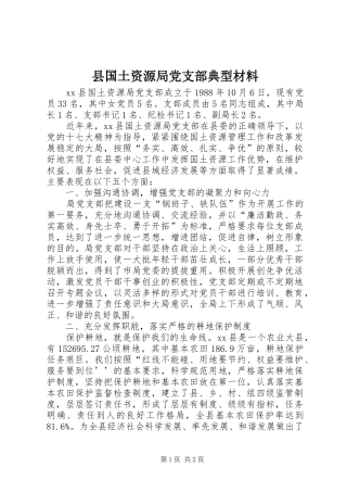 2024年县国土资源局党支部典型材料