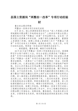 2024年县国土资源局两整治一改革专项行动经验材
