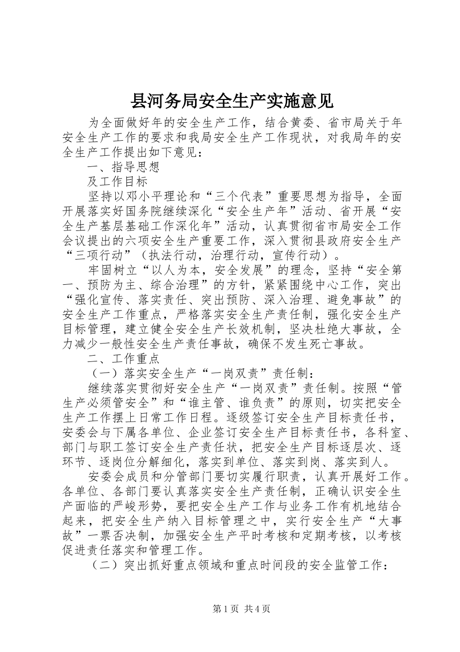 2024年县河务局安全生产实施意见_第1页