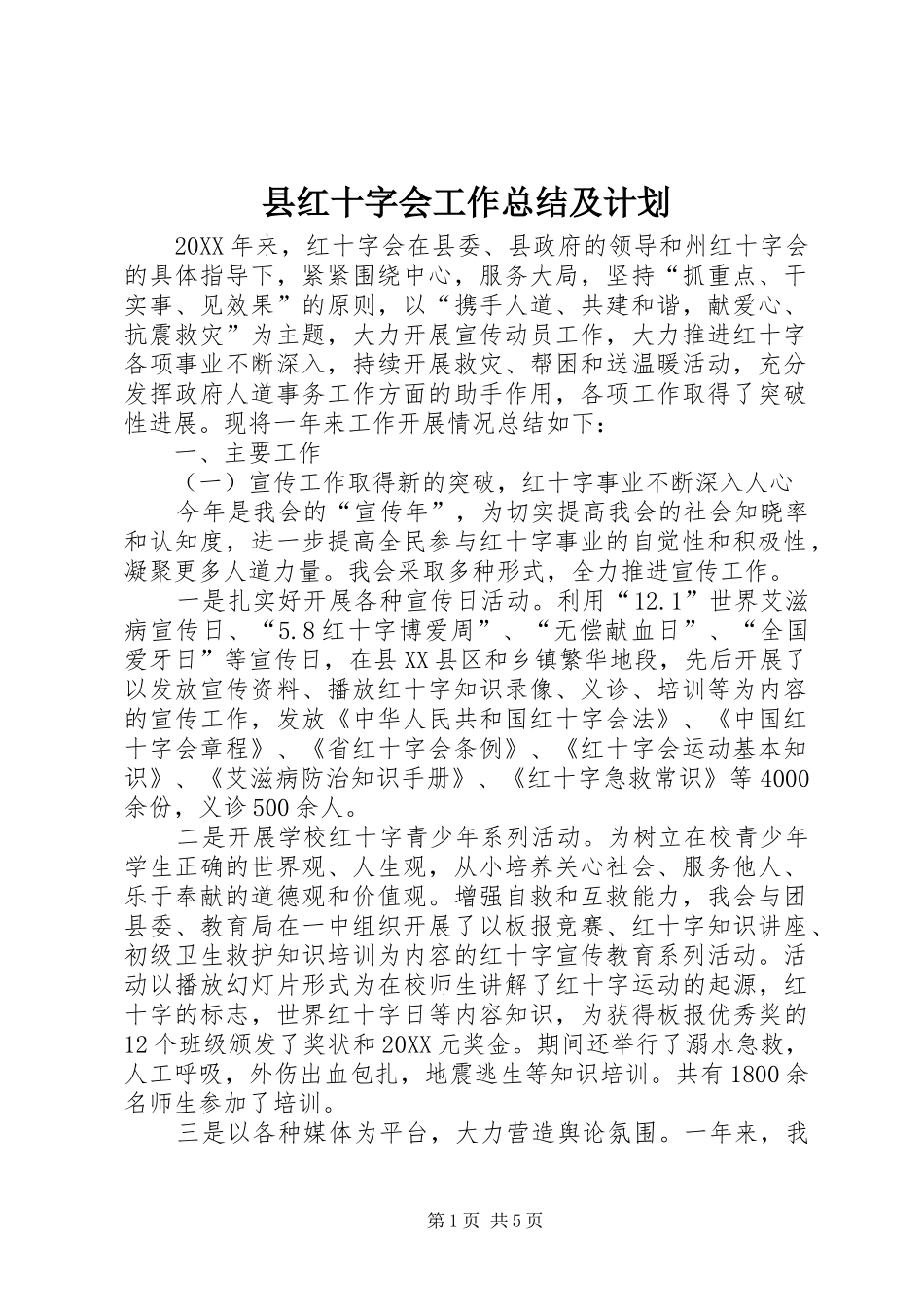 2024年县红十字会工作总结及计划_第1页