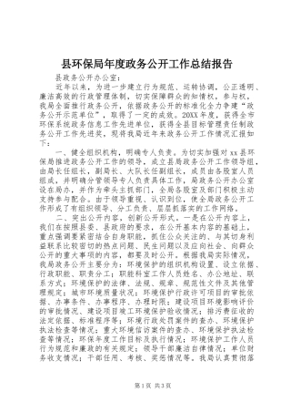 2024年县环保局年度政务公开工作总结报告