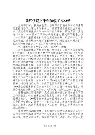 2024年县环保局上半年验收工作总结