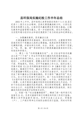 2024年县环保局实施纪检工作半年总结
