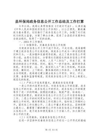 2024年县环保局政务信息公开工作总结及工作打算