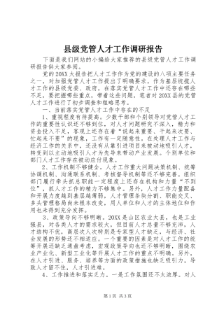 2024年县级党管人才工作调研报告