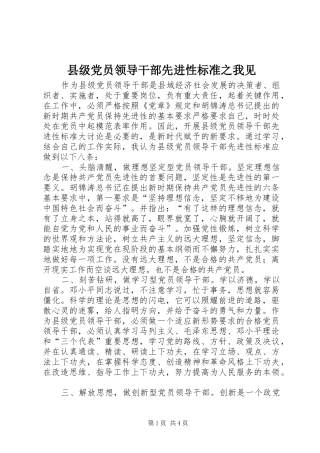 2024年县级党员领导干部先进性标准之我见