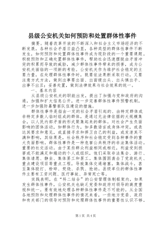 2024年县级公安机关如何预防和处置群体性事件