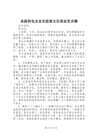 2024年县级供电企业安监部主任表态讲话稿