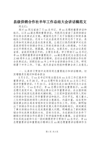 2024年县级供销合作社半年工作总结大会致辞稿范文