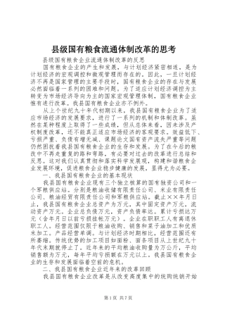 2024年县级国有粮食流通体制改革的思考