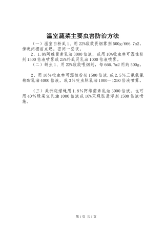 2024年温室蔬菜主要虫害防治方法