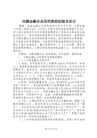 2024年问题金融企业信用救助经验及启示