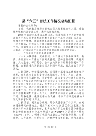2024年县六五普法工作情况总结汇报