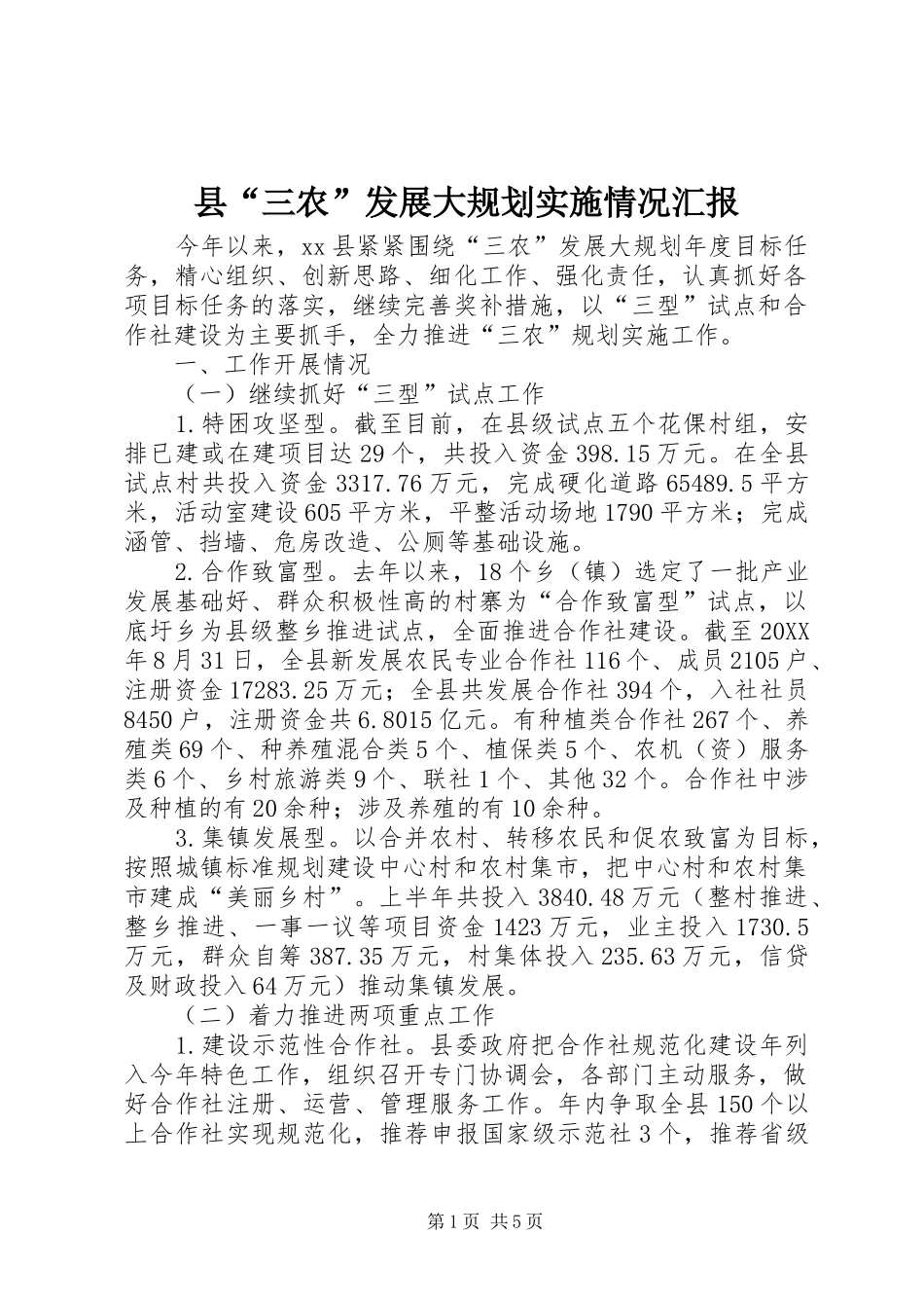 2024年县三农发展大规划实施情况汇报_第1页