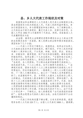 2024年县乡人大代表工作现状及对策