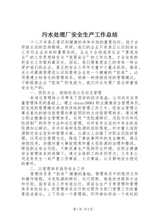 2024年污水处理厂安全生产工作总结