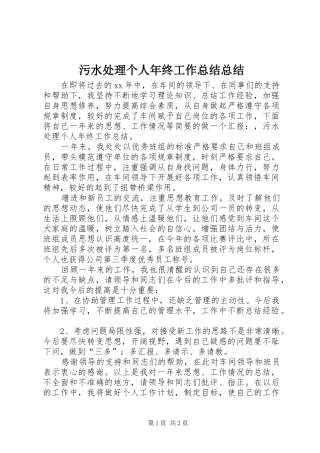 2024年污水处理个人年终工作总结总结