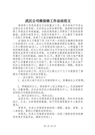 2024年武汉公司维保修工作总结范文